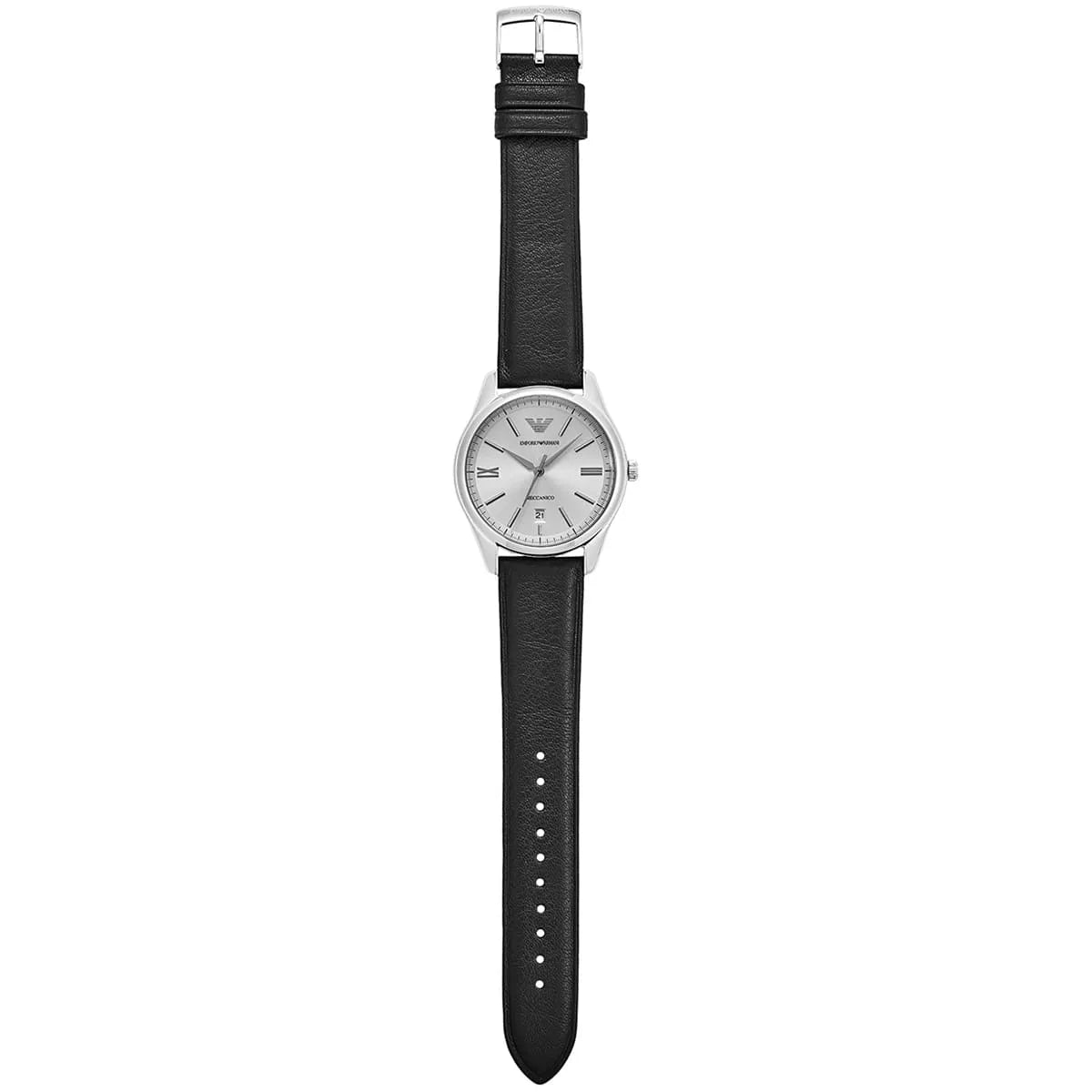 Emporio Armani Leather Strap Silver Dial Automatic Men's Watch - AR60077