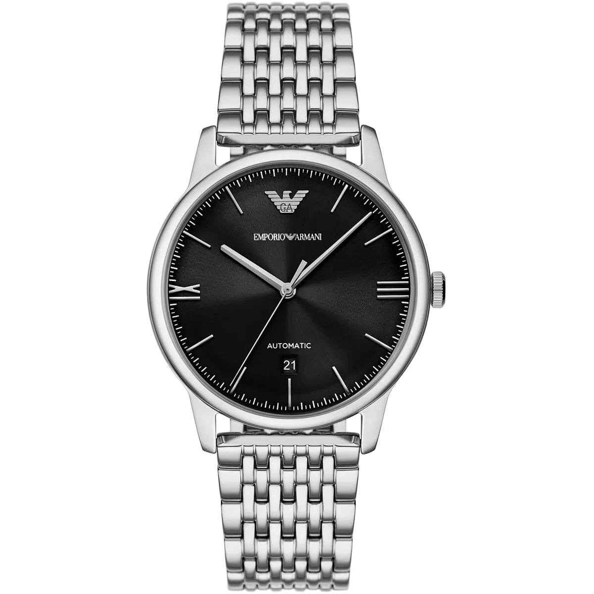 Emporio Armani AR60081 automatic men's watch with black dial and stainless steel bracelet