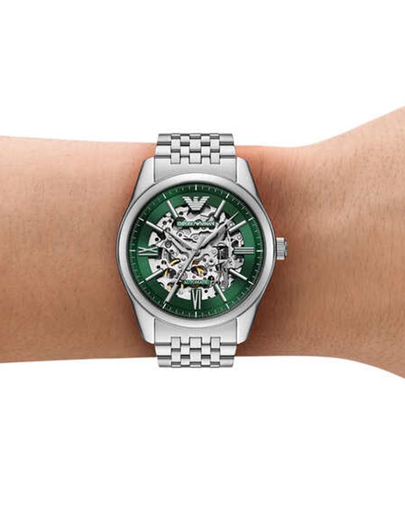 Emporio Armani Stainless Steel Green Skeleton Dial Automatic Men's Watch - AR60091