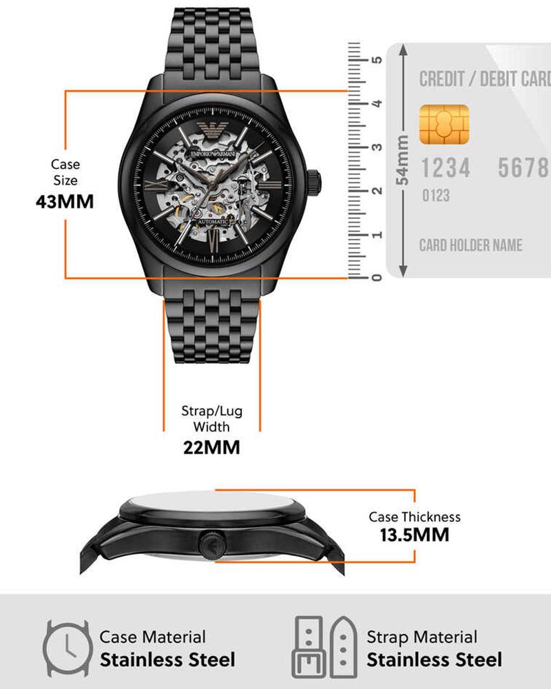 Emporio Armani Antonio AR60093 specs: 43mm case, 22mm strap, 13.5mm thick, stainless steel