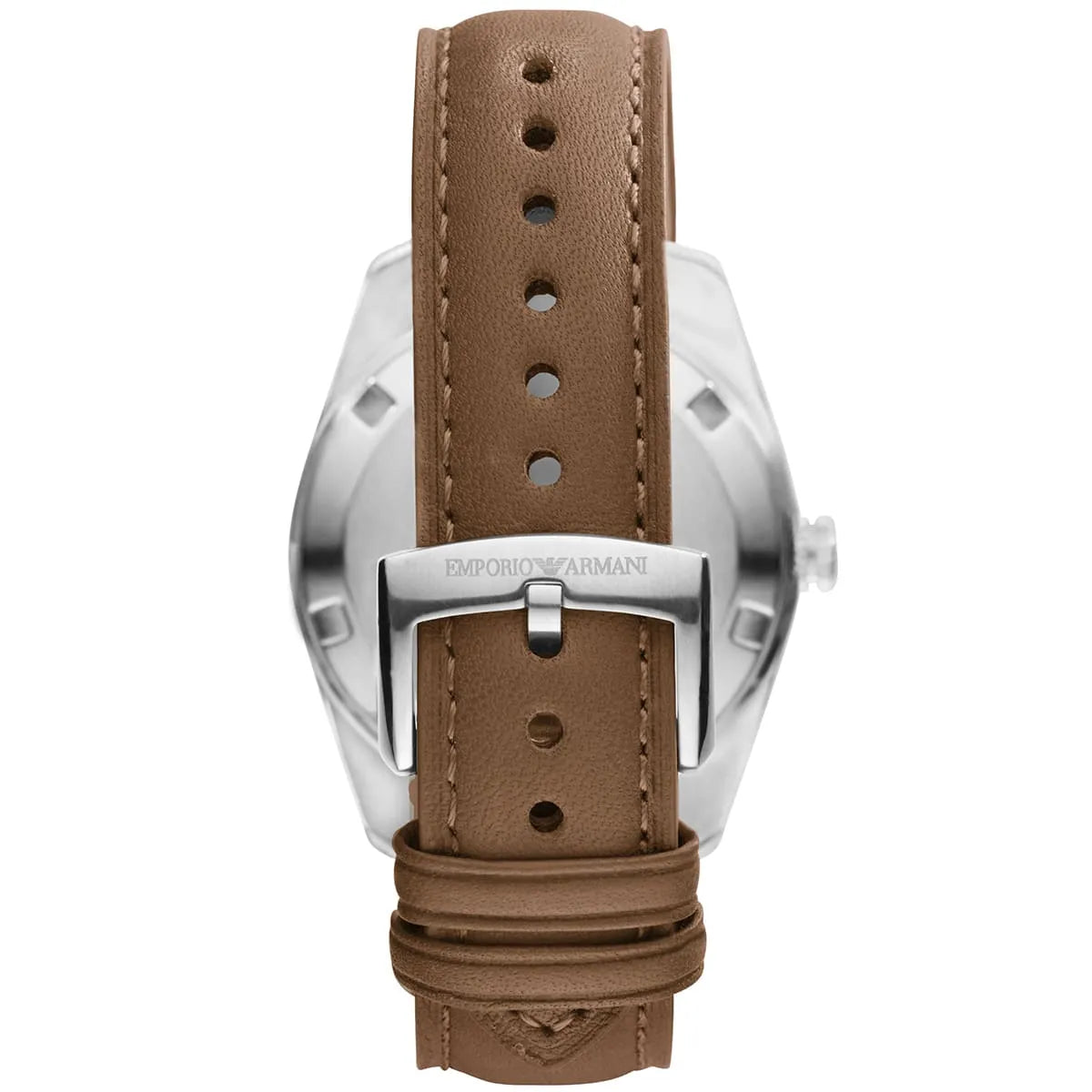 Emporio Armani SPORTIVO AR6016 caseback view with brown leather strap
