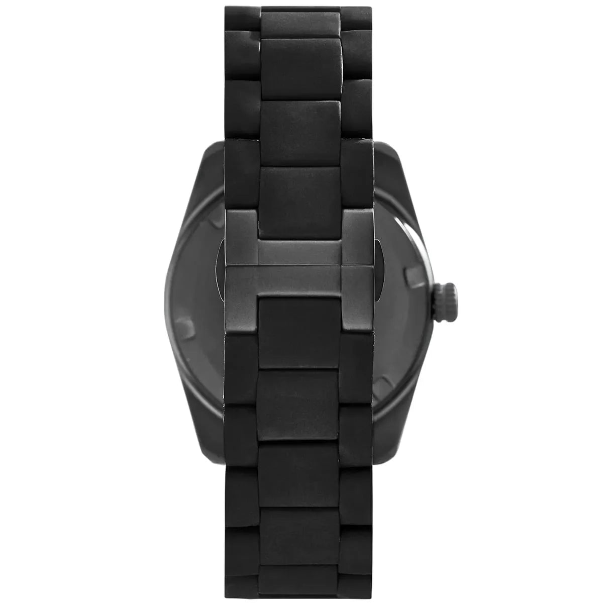 Side view of AR6052 Emporio Armani watch showing case profile and black strap links