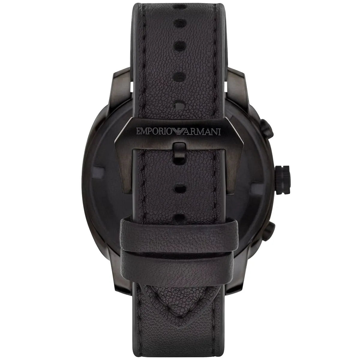 Caseback of Emporio Armani AR6061 with branding and specifications engraved on closed case