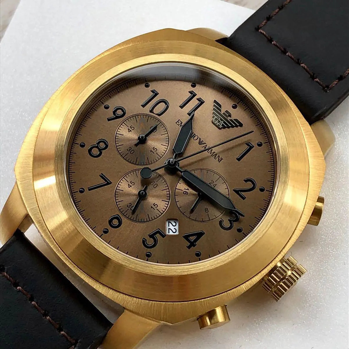 Emporio Armani AR6062 Sportivo Beige Dial Leather Strap Chronograph Men's Watch AR6062 - Image 7