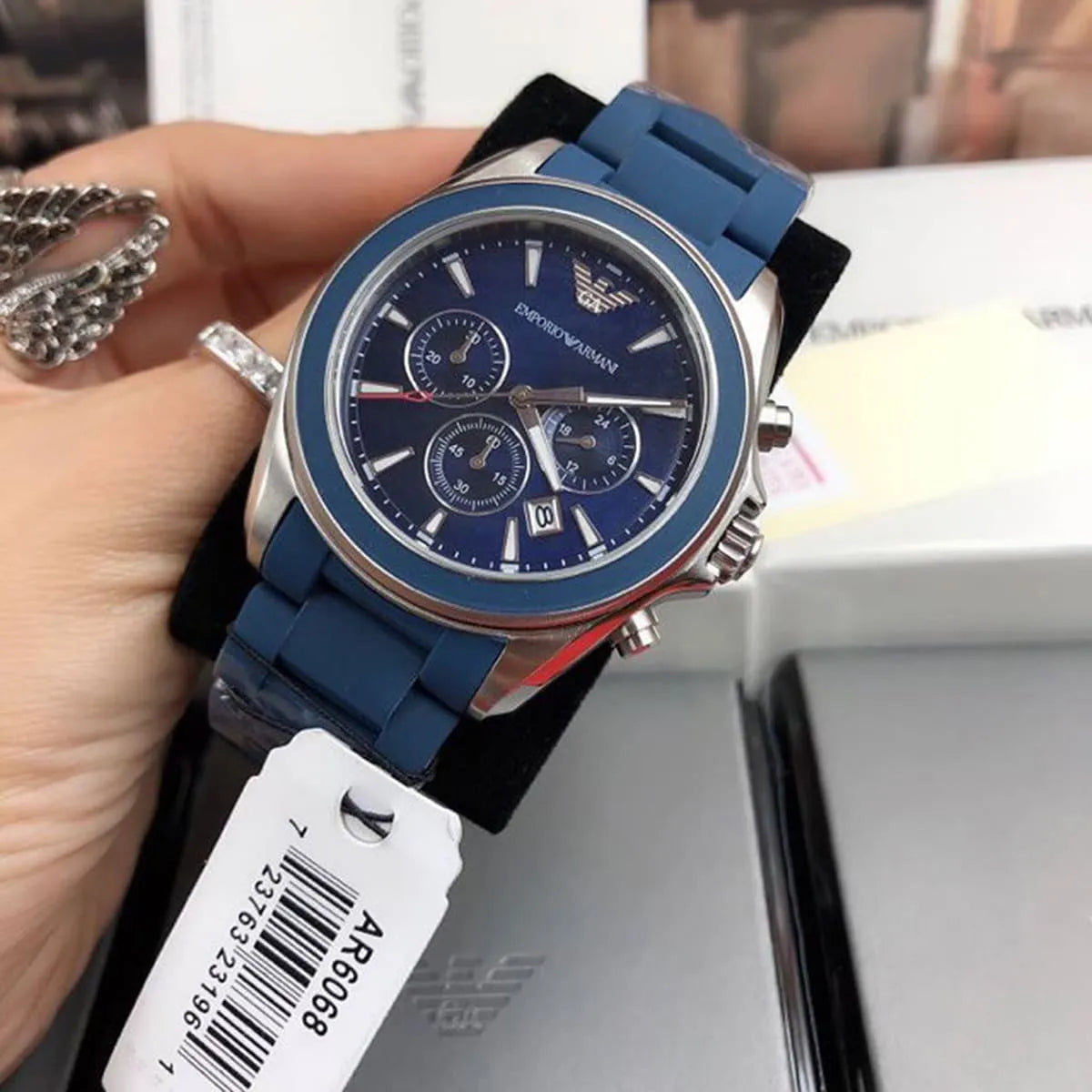 Emporio Armani Sportivo Chronograph Blue Rubber Men's Watch - AR6068
