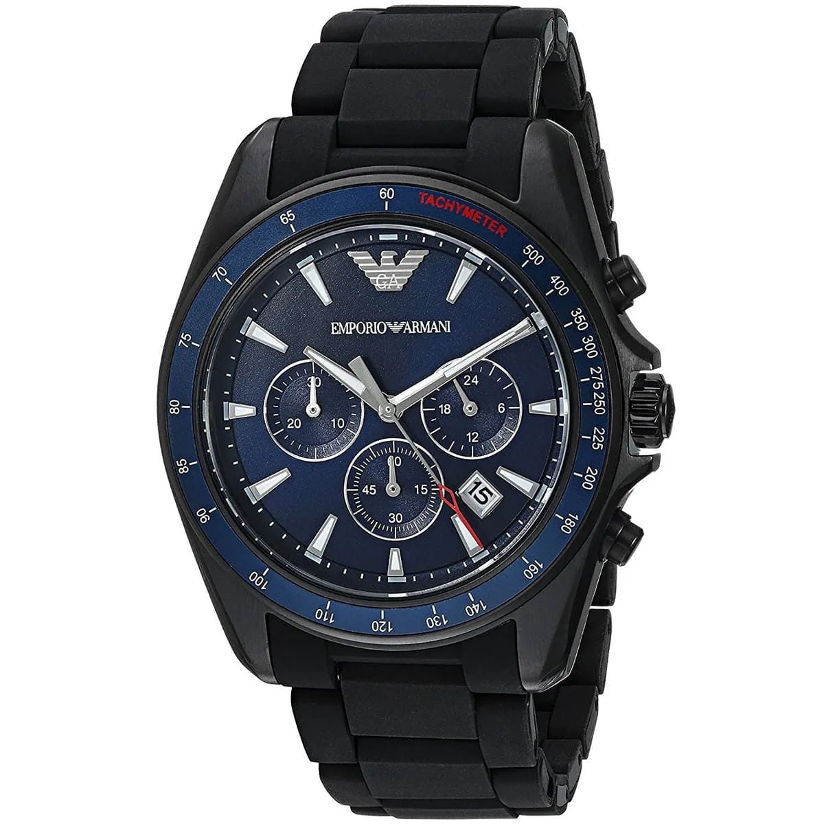 Emporio Armani Sigma Chronograph Blue Dial Black Silicone Strap Watch For Men - AR6121