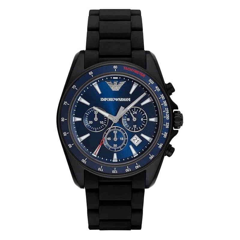 Emporio Armani Sigma Chronograph Blue Dial Black Silicone Strap Watch For Men - AR6121