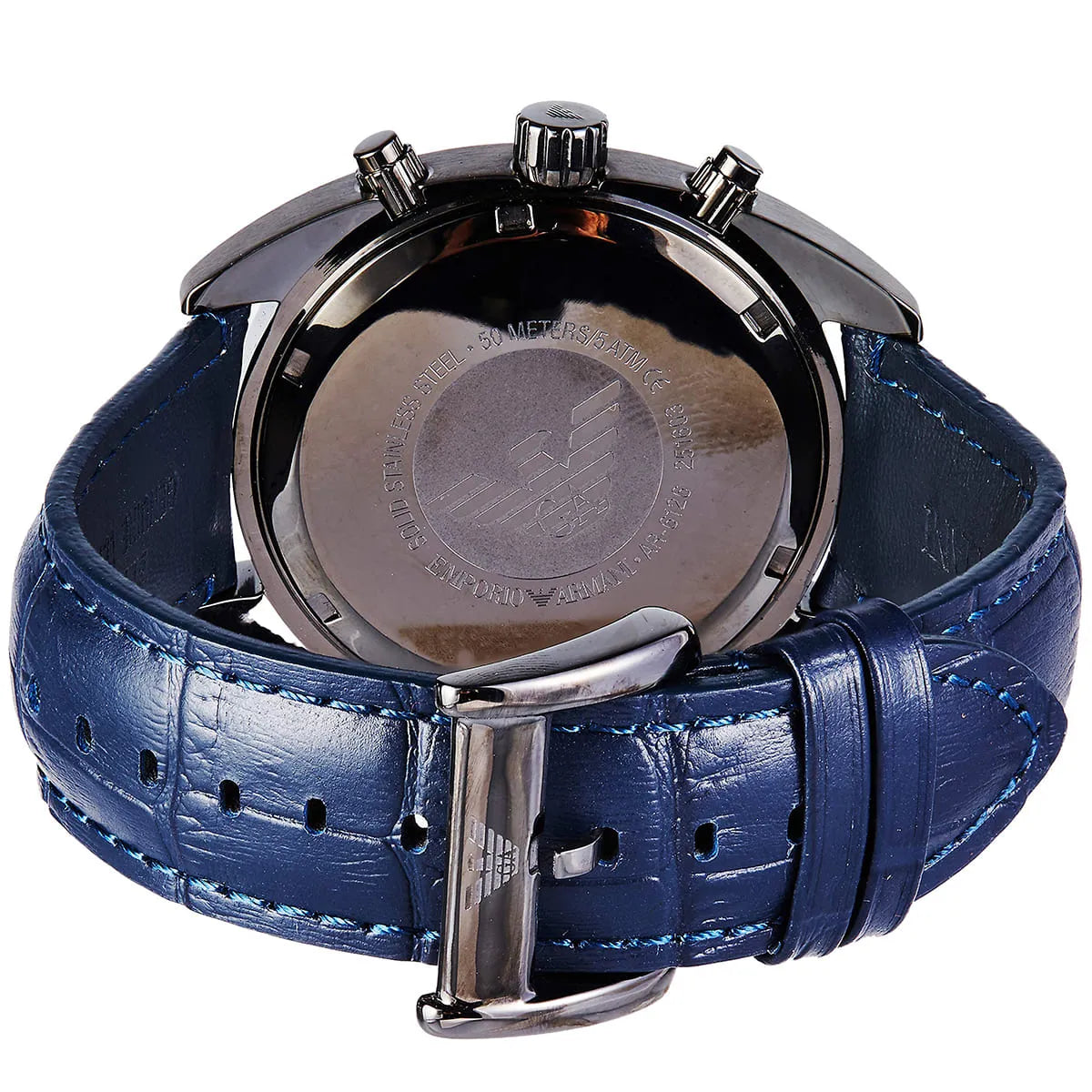 Emporio Armani Sportivo Chronograph Blue Dial Blue Leather Strap Men Watch - AR6126