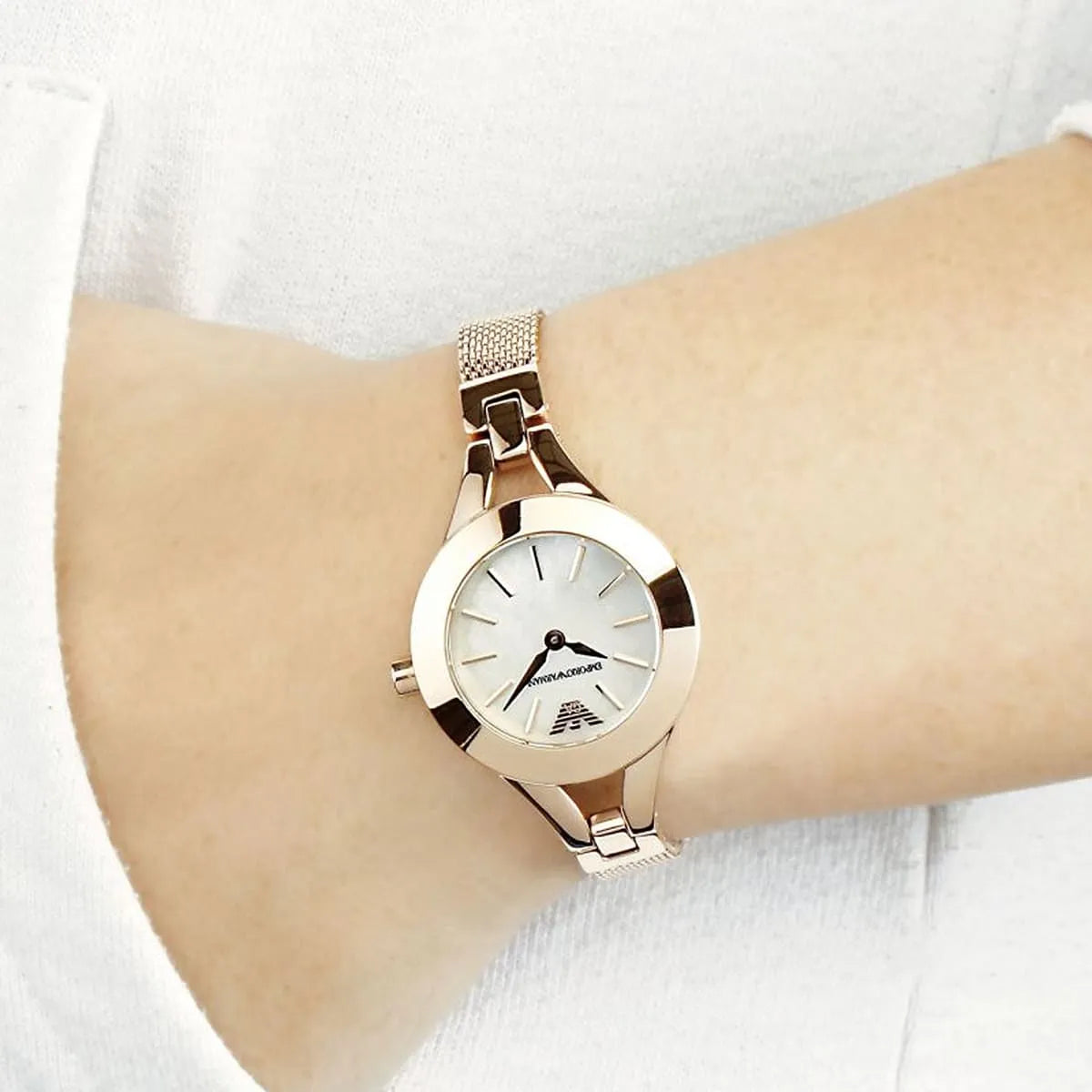 Emporio Armani Rose Gold Bracelet Mother of Pearl Dial Women's Watch AR7329