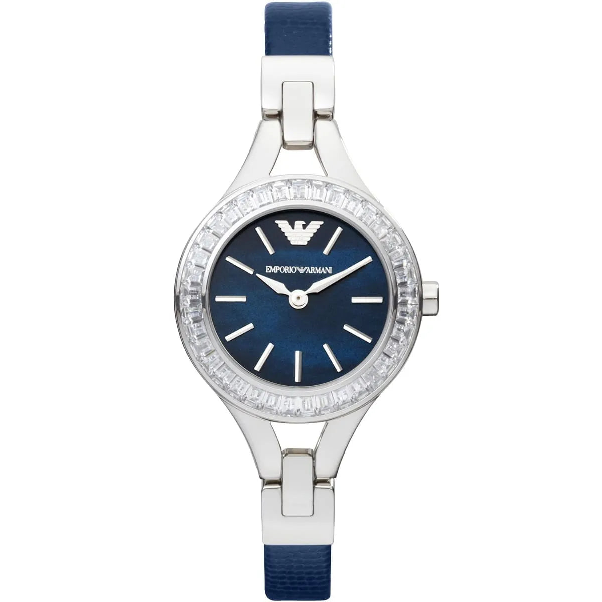 Emporio Armani Chiara AR7330 women's watch with blue dial and leather strap