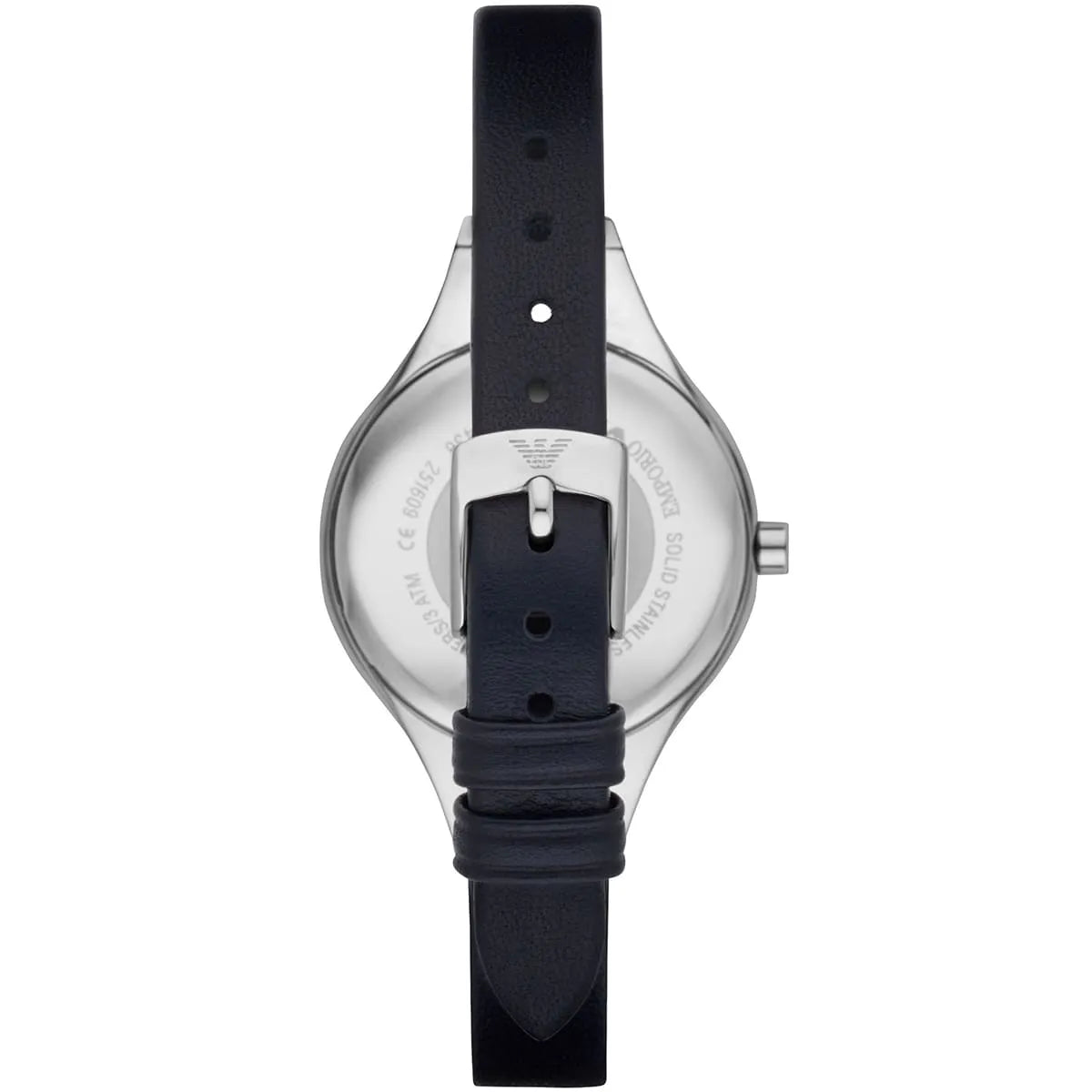 Emporio Armani Chiara case back showing stainless steel transparent back