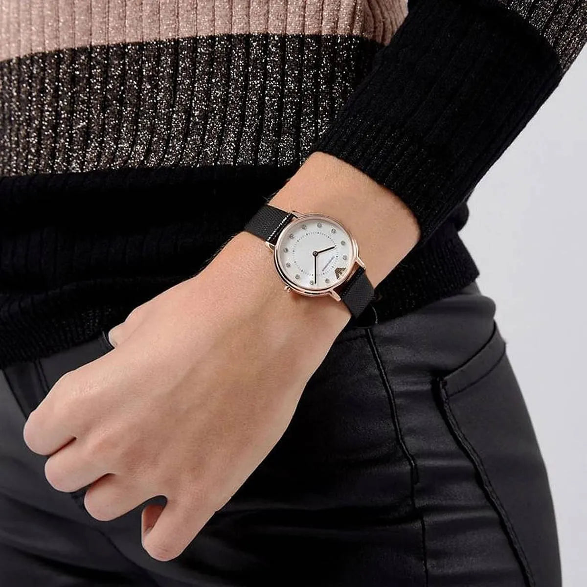 Emporio Armani Quartz Crystal White Mother of Pearl Dial Ladies Watch AR80011