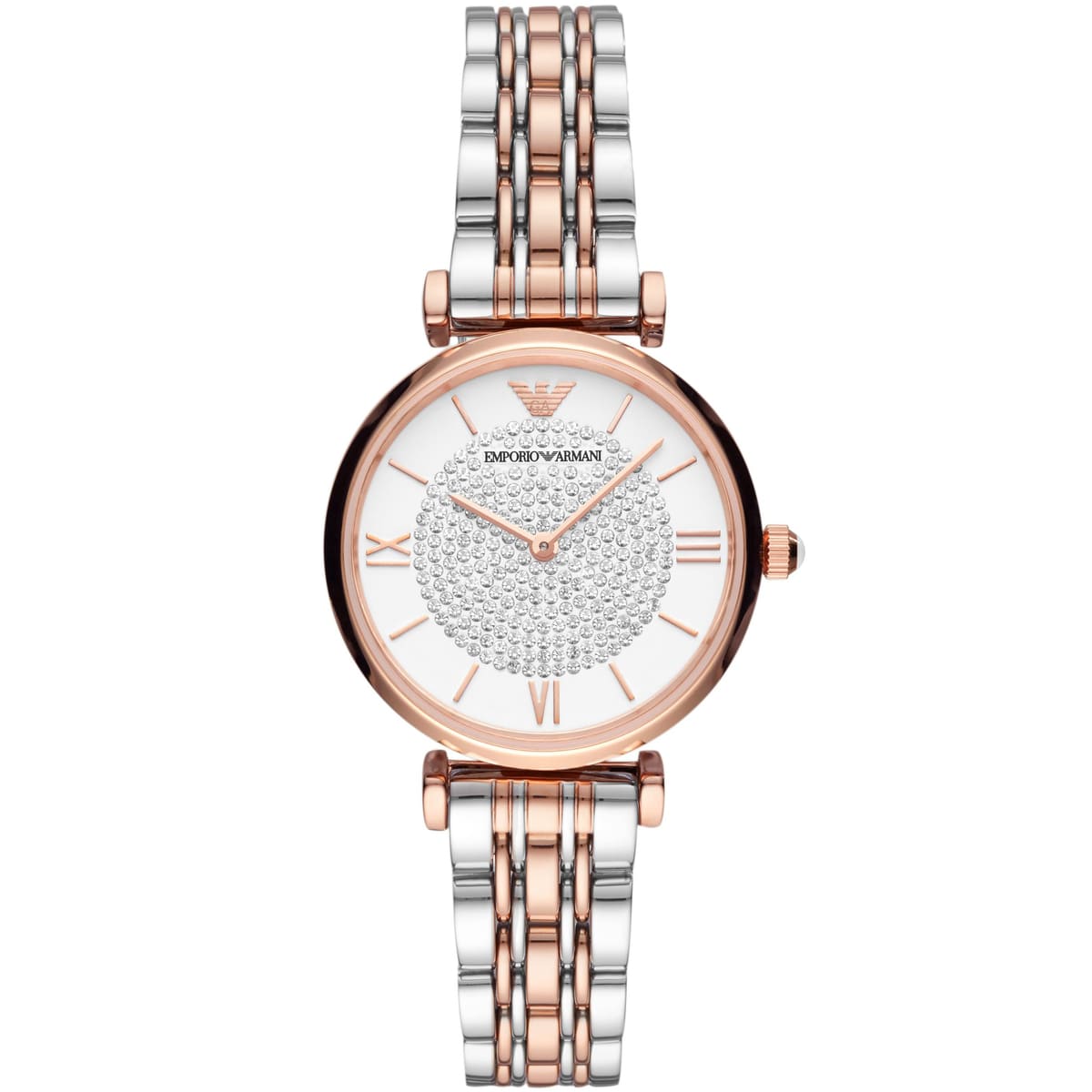 Emporio Armani Gianni T-Bar White Dial Two Tone Steel Strap Women's Watch AR80035