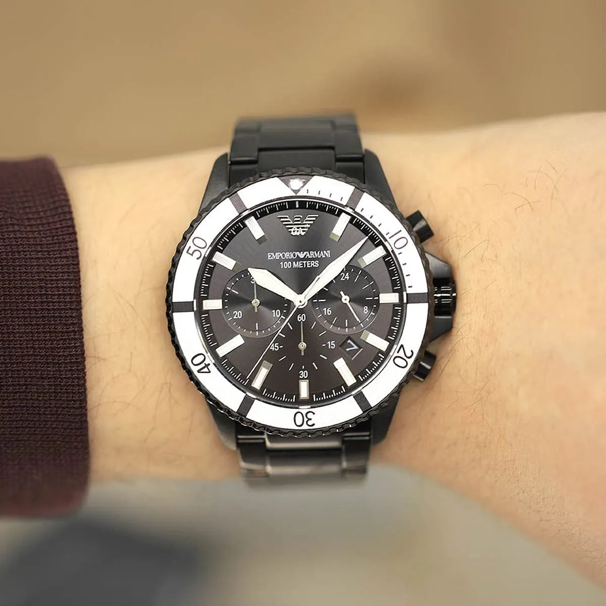 AR80050 Emporio Armani diver chronograph watch worn on wrist