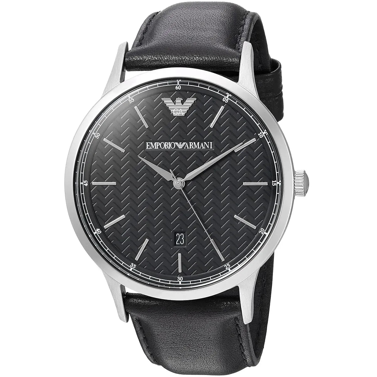 Emporio Armani Renato AR8035 men's watch with black patterned dial and black leather strap