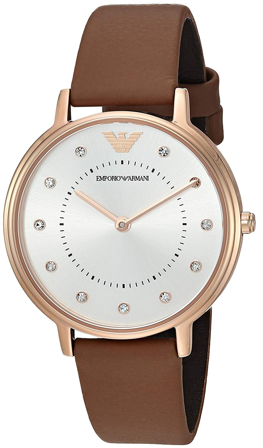 Emporio Armani Classic Analog Silver Dial Brown Leather Strap Women Watch - AR8040