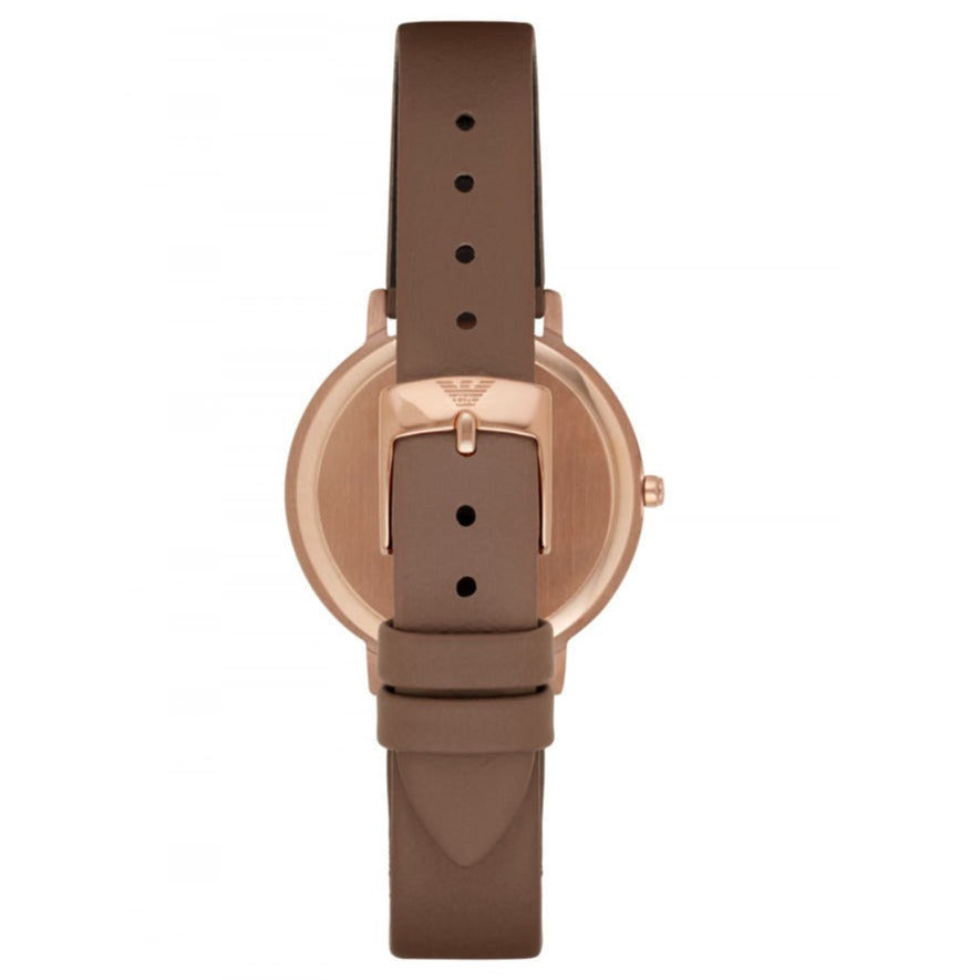 Emporio Armani Classic Analog Silver Dial Brown Leather Strap Women Watch - AR8040