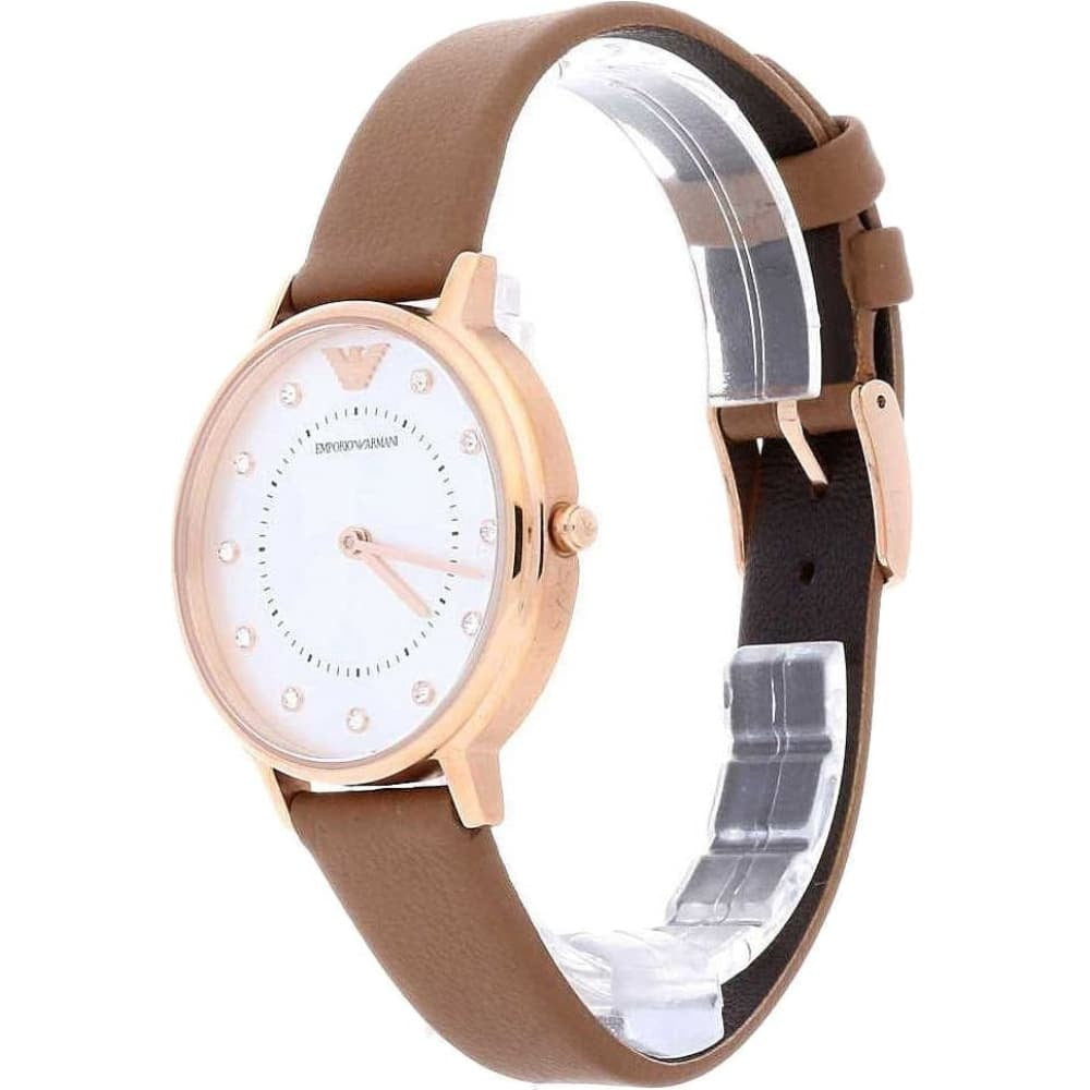 Emporio Armani Classic Analog Silver Dial Brown Leather Strap Women Watch - AR8040