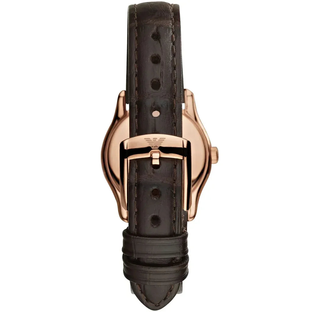 Brown leather strap and buckle closure of Emporio Armani AR9035 watch