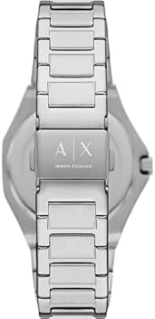 AX4606 case back view displaying silver stainless steel bracelet and AX logo