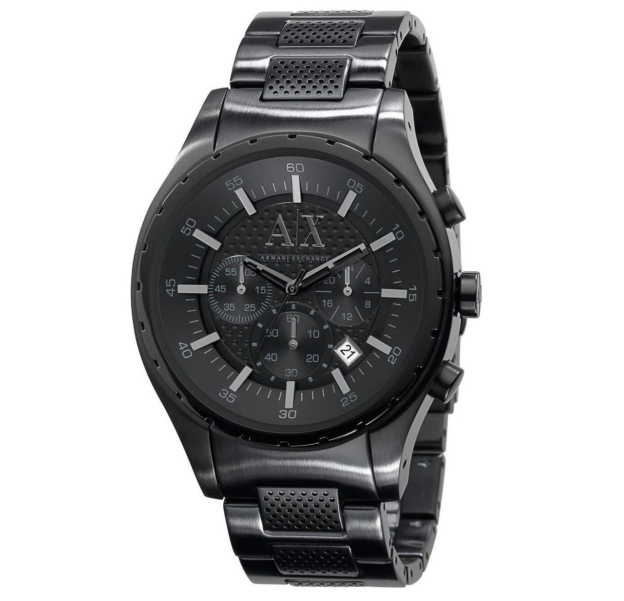 Armani Exchange AX1058 all-black chronograph watch with black dial and stainless steel bracelet