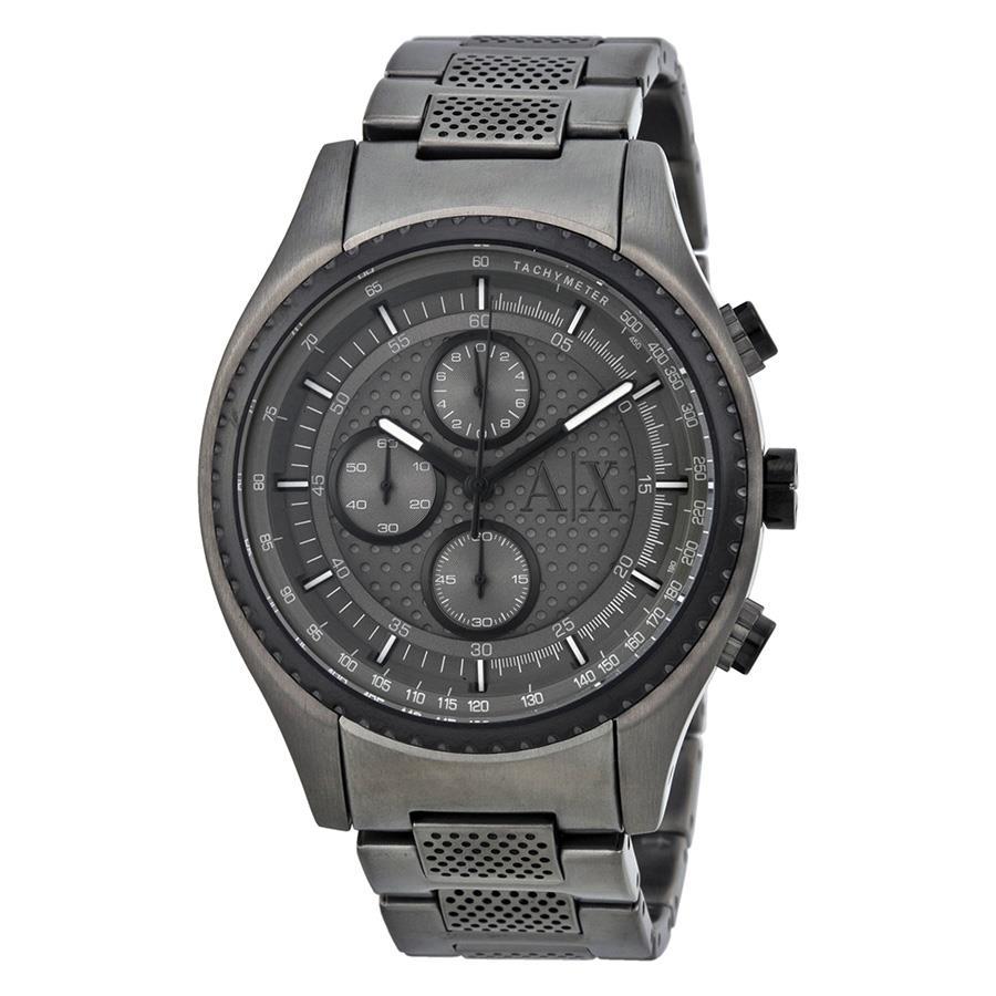 Armani Exchange Hampton AX1606 chronograph watch with gray dial and gunmetal stainless steel mesh bracelet