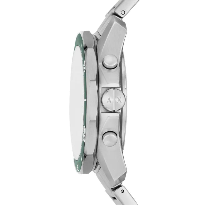 AX1957 watch side profile displaying case thickness and silver pushers