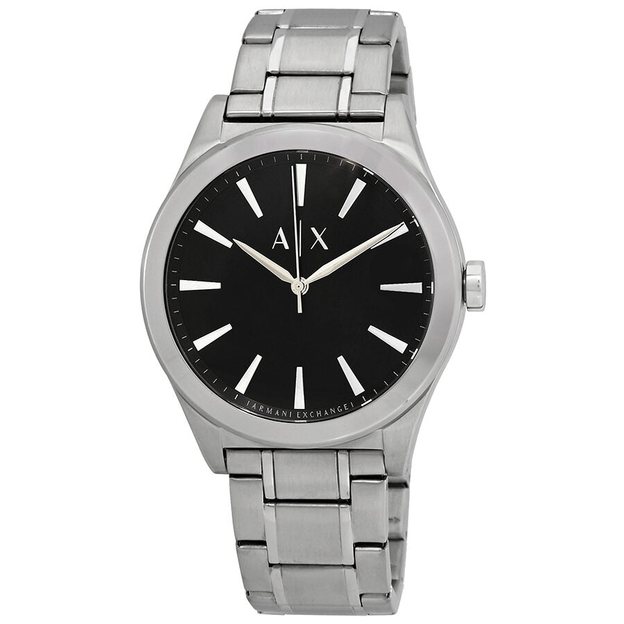 Armani Exchange AX2320 three-hand watch with black dial and silver stainless steel bracelet