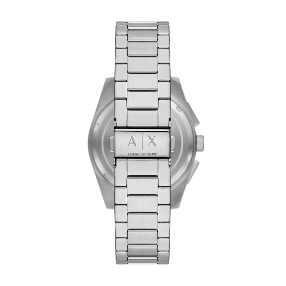 Armani Exchange AX2862 watch caseback showing silver stainless steel with AX branding