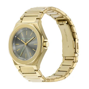 Armani Exchange AX4614 angled side view showing gold case and bracelet