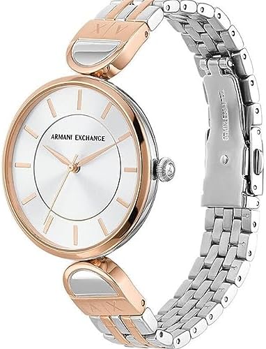 Armani Exchange AX5383 side view showing two-tone bracelet and case profile
