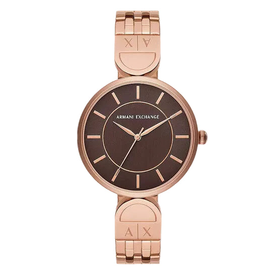 Armani Exchange AX5384 quartz ladies watch with brown dial and rose gold bracelet
