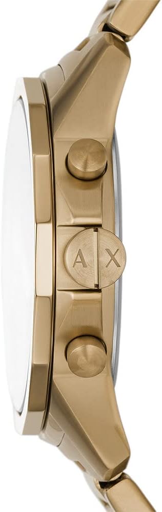 Side view of Armani Exchange Banks bronze watch showing case profile and chronograph pushers