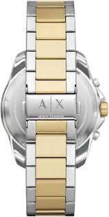 Caseback view of Armani Exchange Caden AX1966 watch with two-tone bracelet