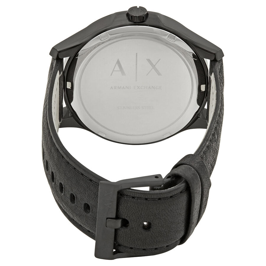 Caseback of Armani Exchange Hampton watch showing Armani Exchange logo and engraving