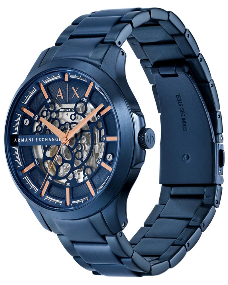 Armani Exchange Hampton AX2457 three-quarter view with navy steel strap