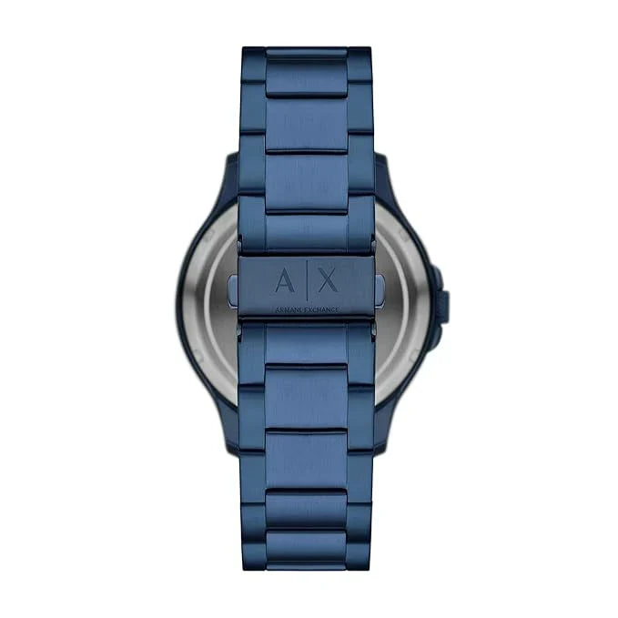 Armani Exchange Hampton AX2457 caseback view with navy steel bracelet