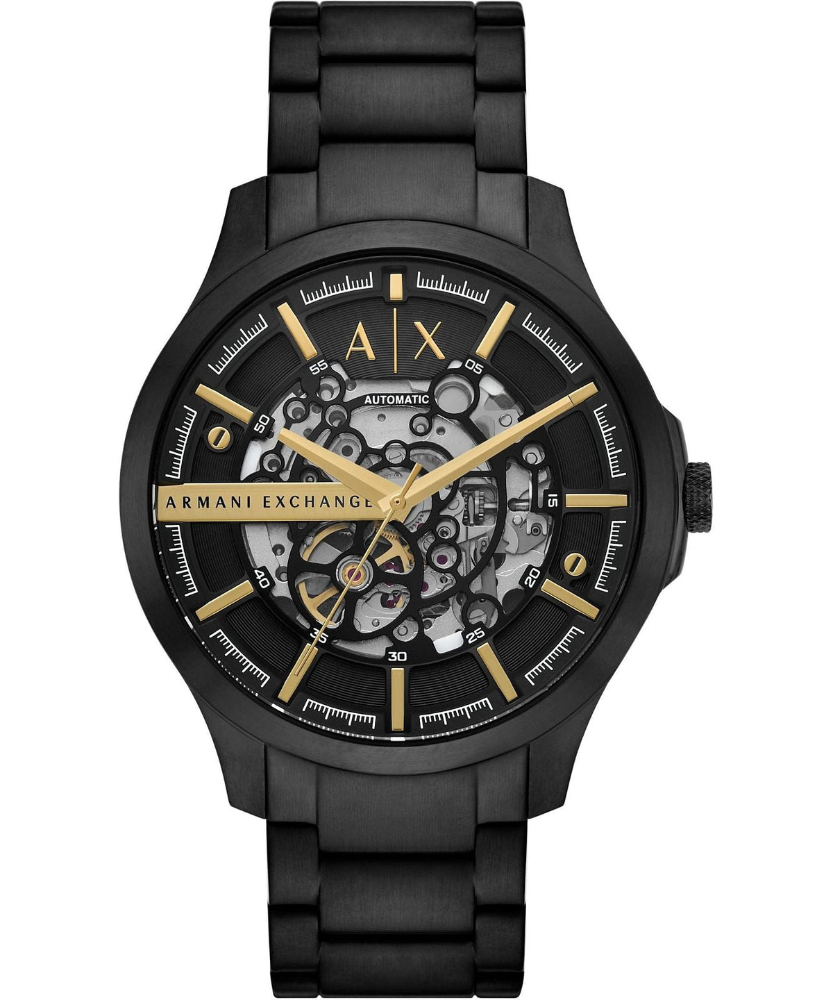 Armani Exchange Hampton automatic watch with black dial and gold accents