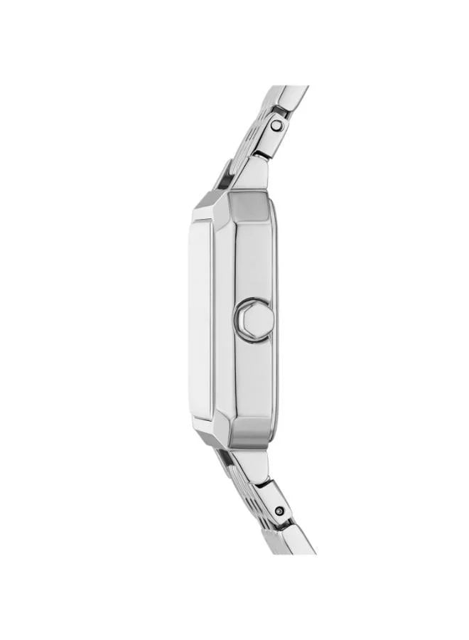 Armani Exchange LEILA AX5724 side profile showing square case depth and steel bracelet