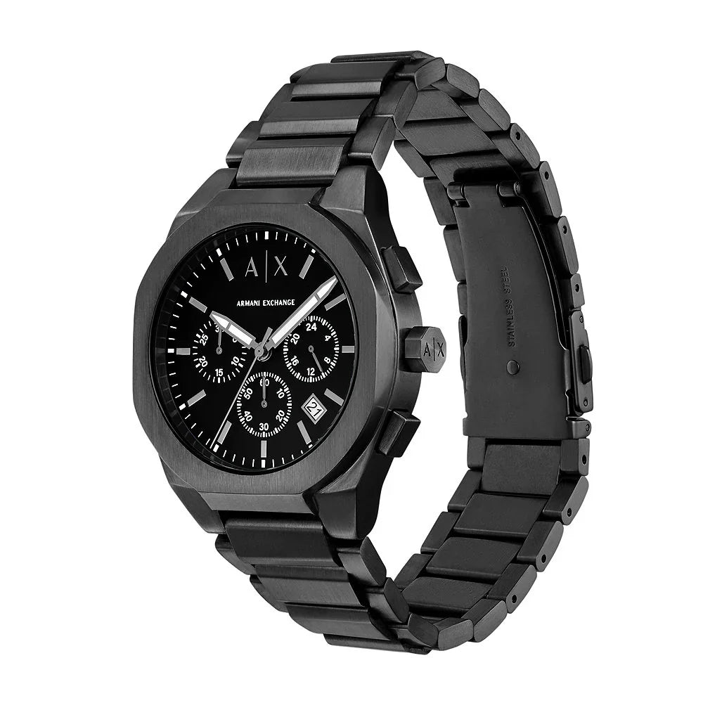 AX4183 Outerbanks watch side view displaying chronograph subdials and grey stainless steel band