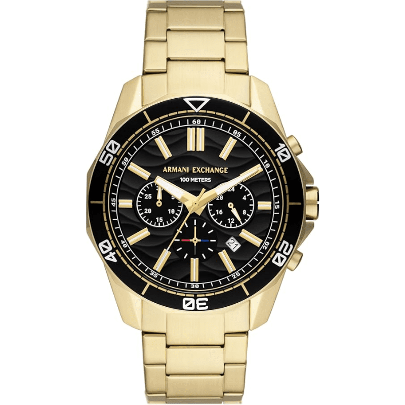 Armani Exchange Spencer AX1958 gold chronograph watch with black dial and gold-tone bracelet