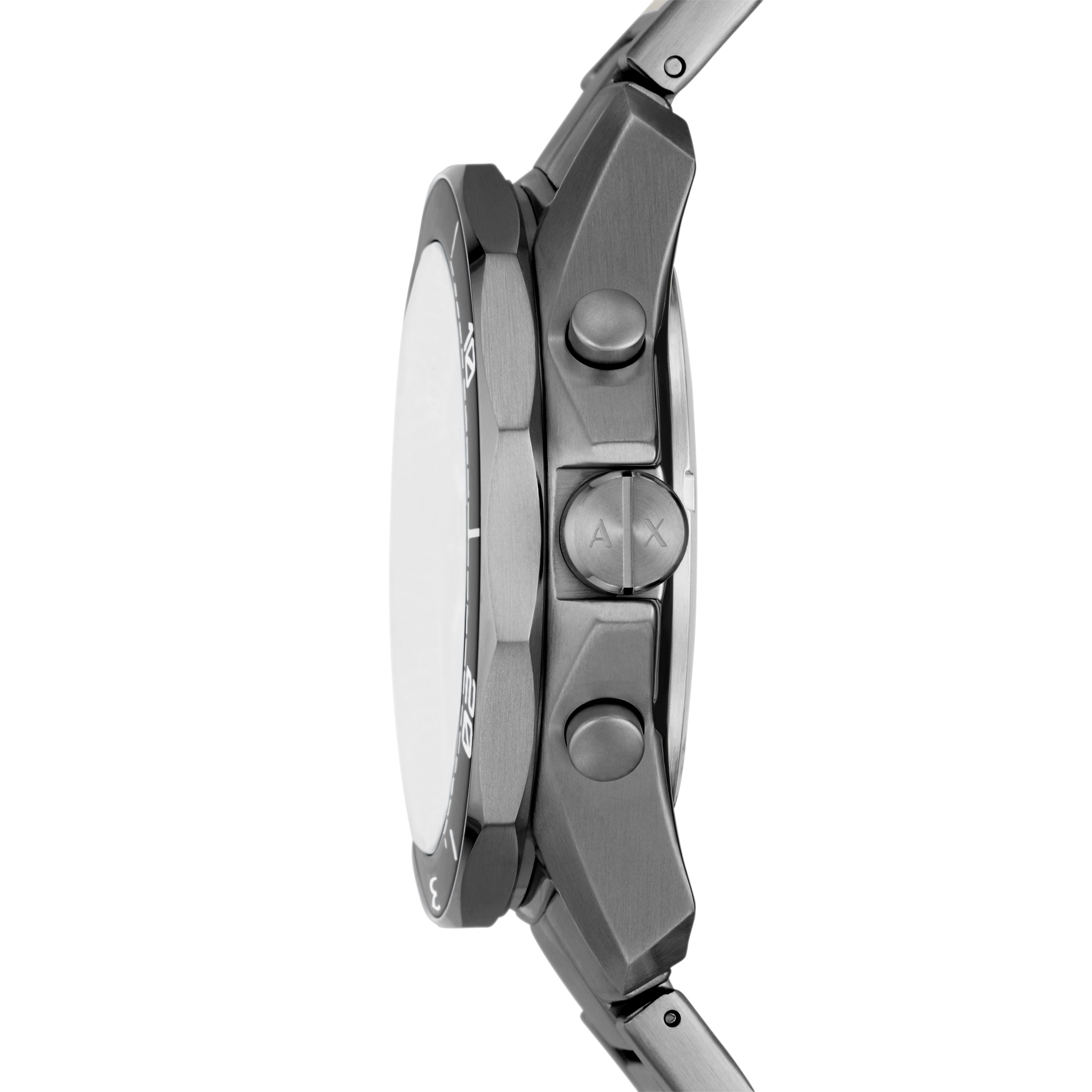 Armani Exchange Spencer AX1959 side profile showing chronograph pushers and strap