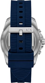 Armani Exchange Spencer AX1960 case back showing white pushers and blue rubber strap