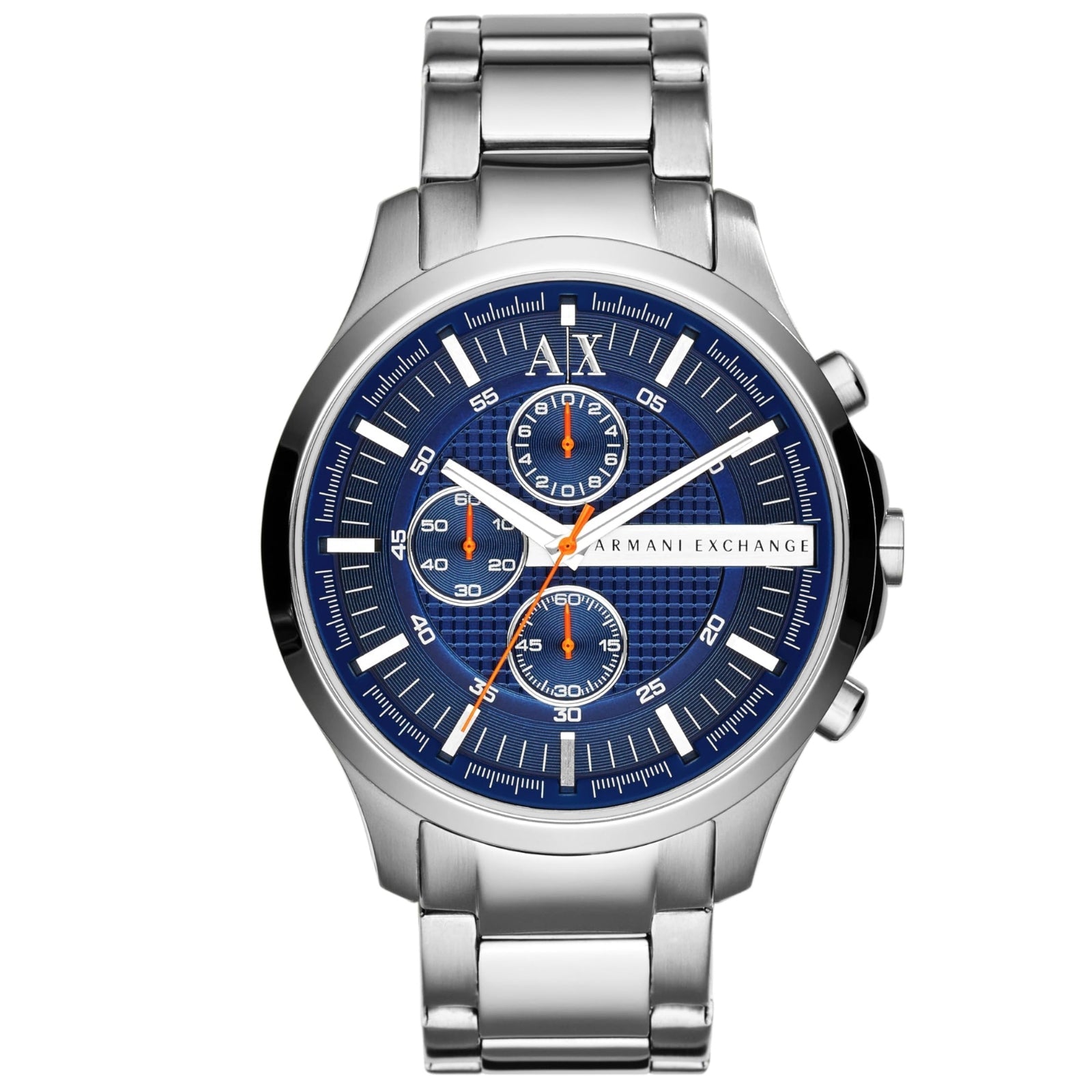 Armani Exchange Hampton chronograph watch with blue dial and silver-tone stainless steel bracelet