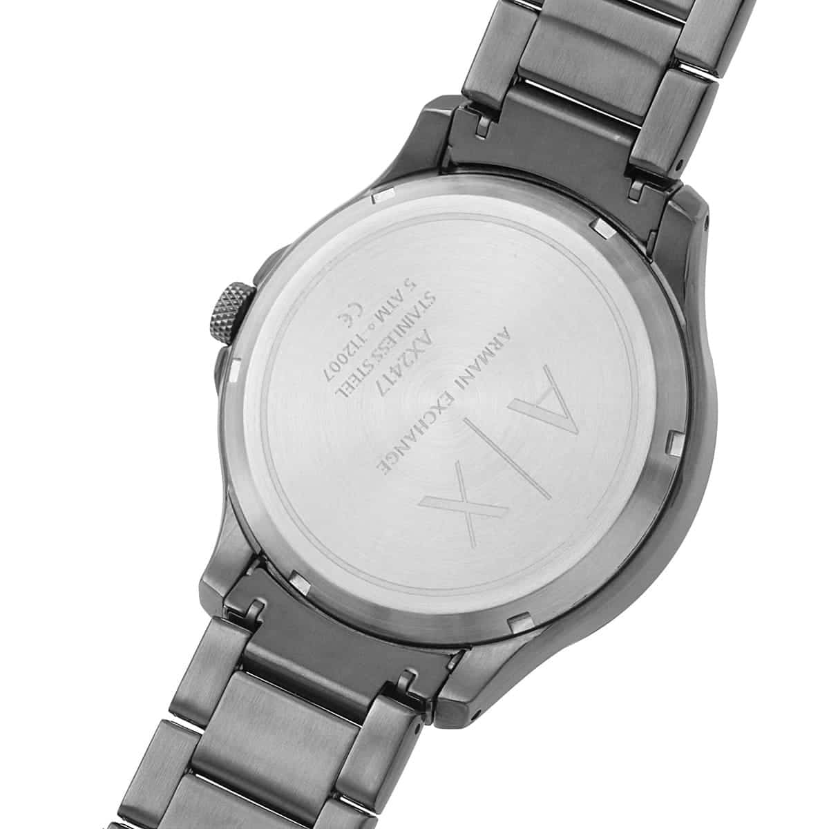AX2417 watch caseback showing movement specifications and water resistance rating