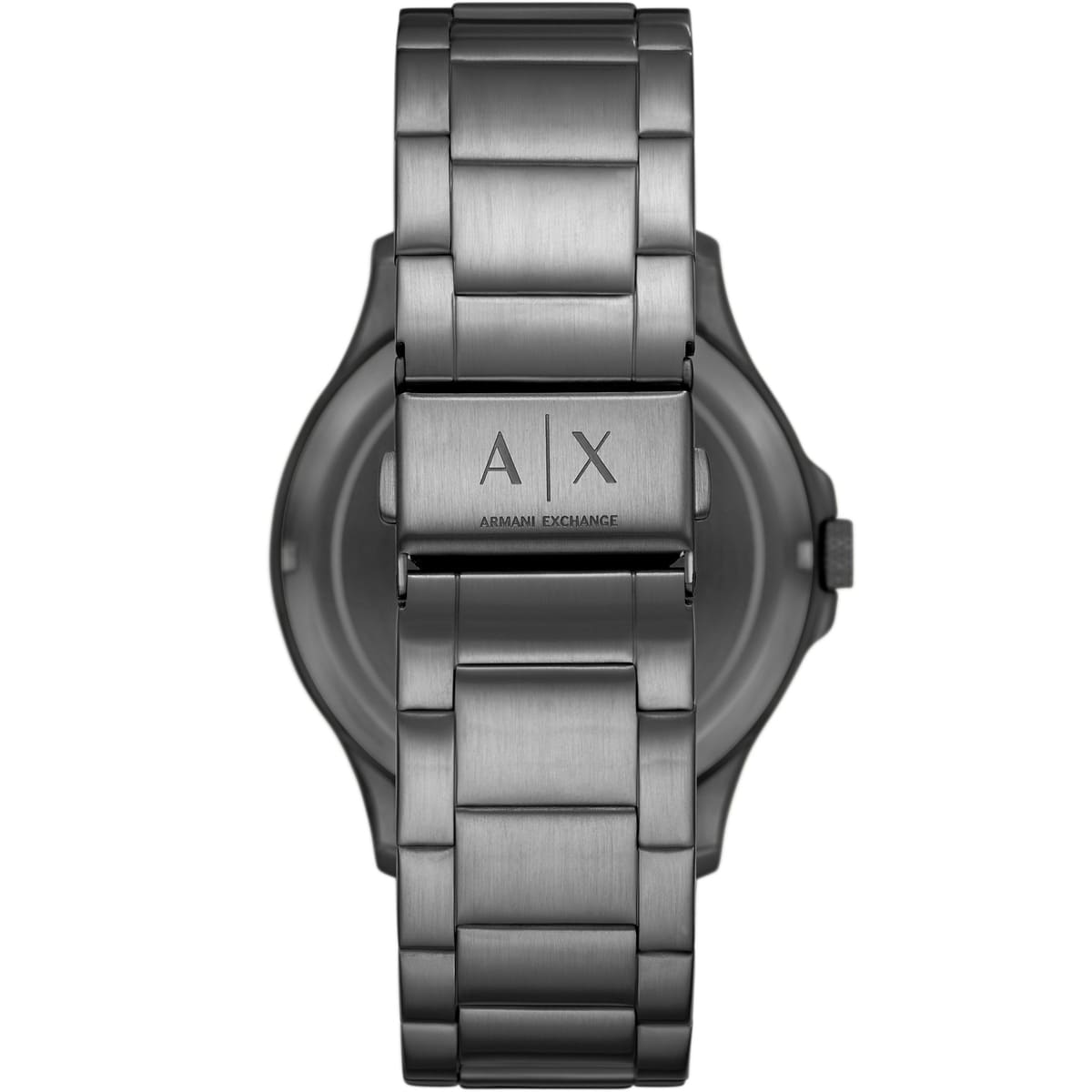 Caseback of AX2417 showing Armani Exchange logo and stainless steel 5 ATM specifications