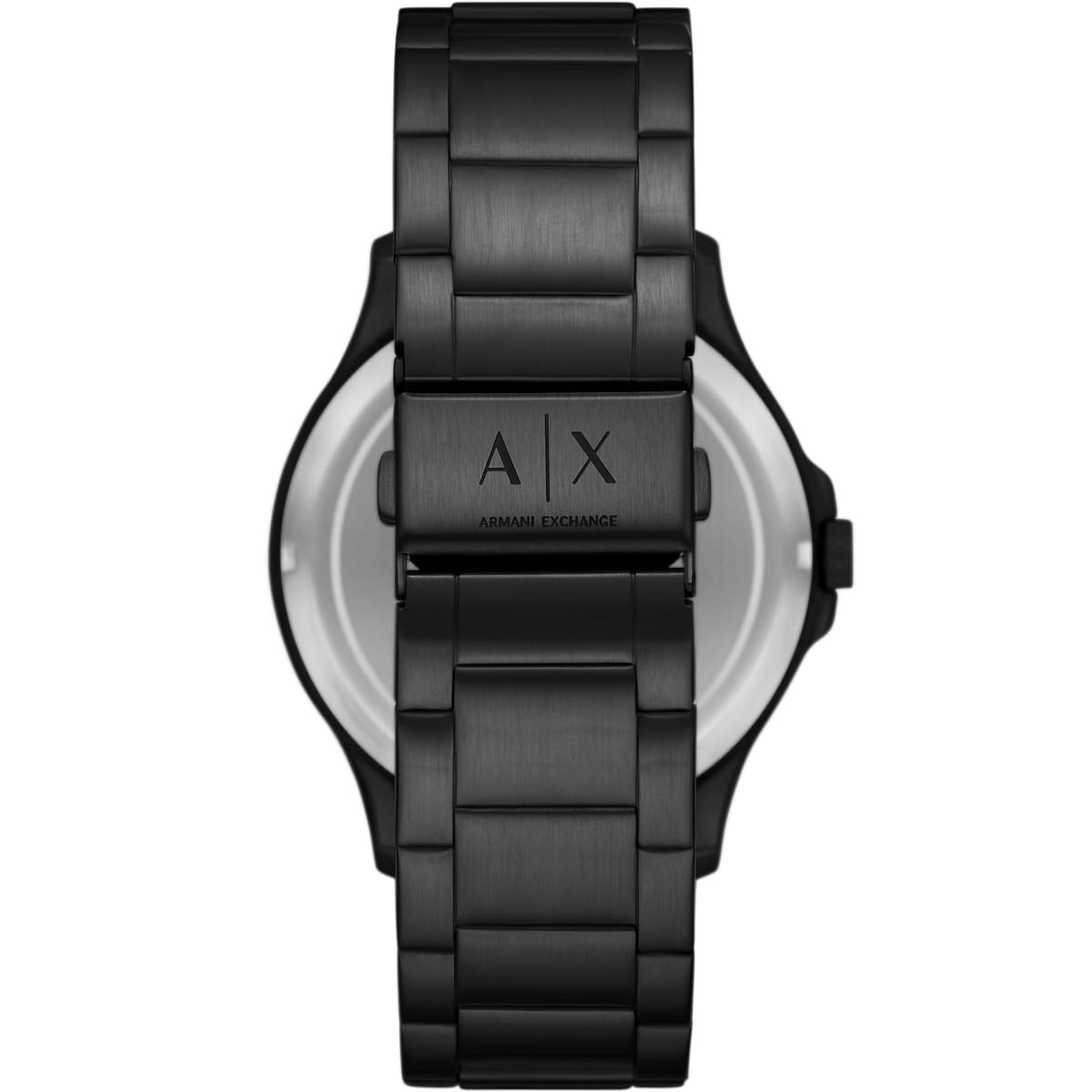 Armani Exchange Hampton AX2418 caseback showing stainless steel with AX logo and model number
