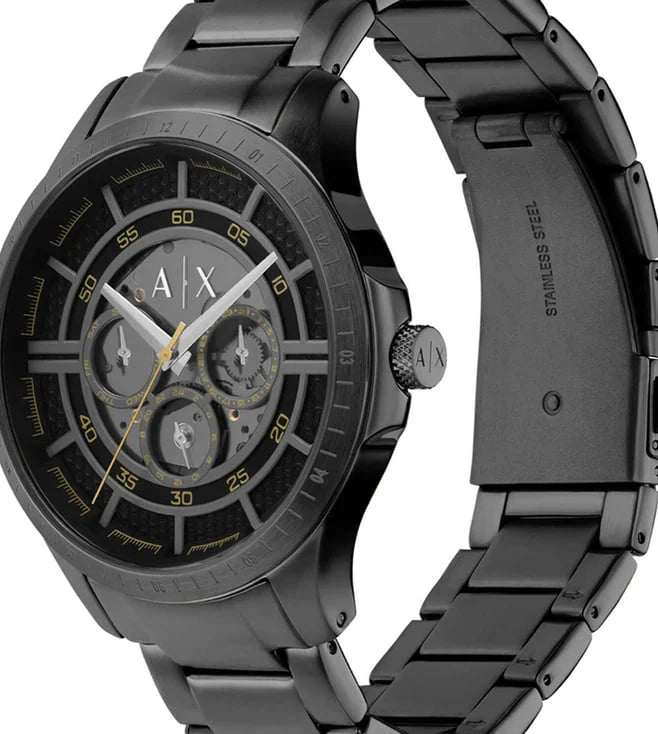 Armani Exchange AX2460 black stainless steel watch angle view with strap