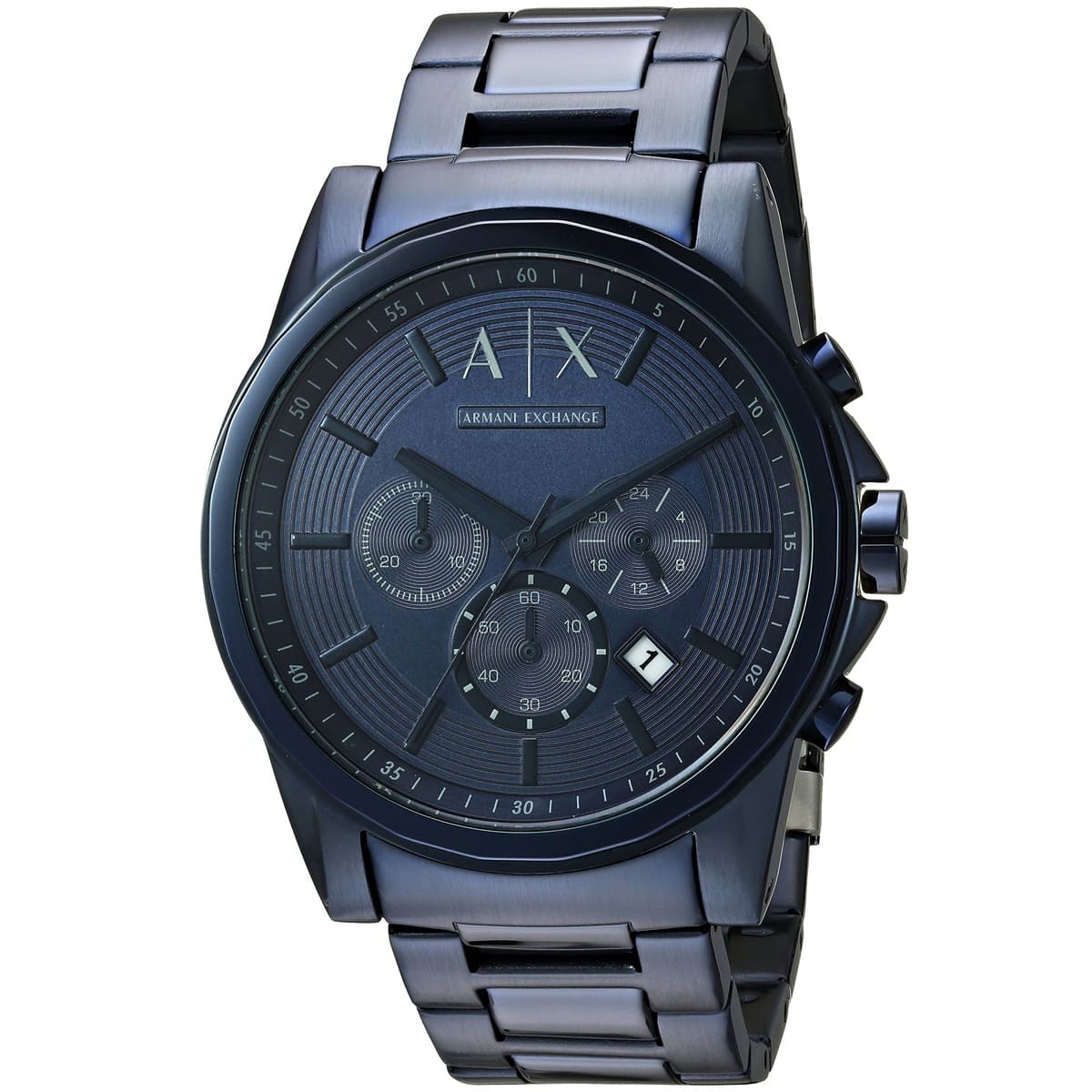 Armani Exchange AX2512 blue dial chronograph watch with stainless steel metal bracelet