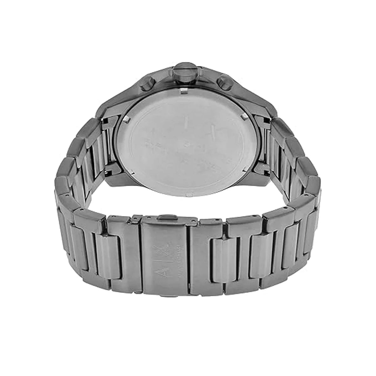 Armani Exchange Drexler AX2603 watch stainless steel caseback and bracelet detail